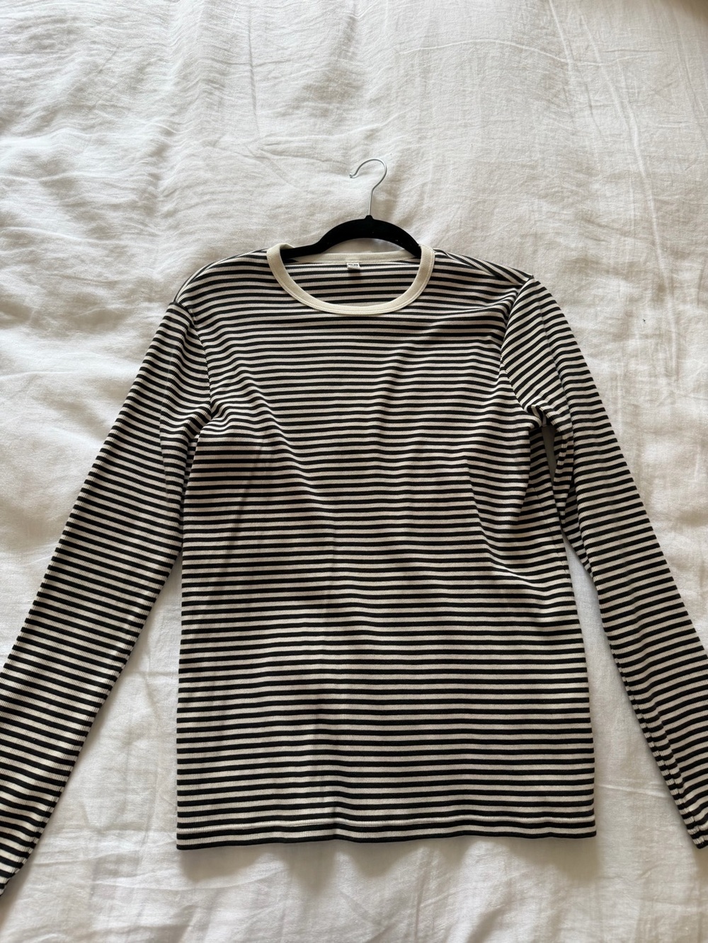 Uniqlo Black and White Striped Crewneck Tee
